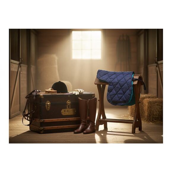 Dark Blue Quilted English Saddle Pad - Picture 1 of 4